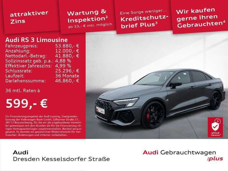 6y daytonagrau perleffekt Gebraucht 2022 Audi RS3 Ambiente Kleinwagen | 53.880 € (Superpreis) - Bild 1/4
