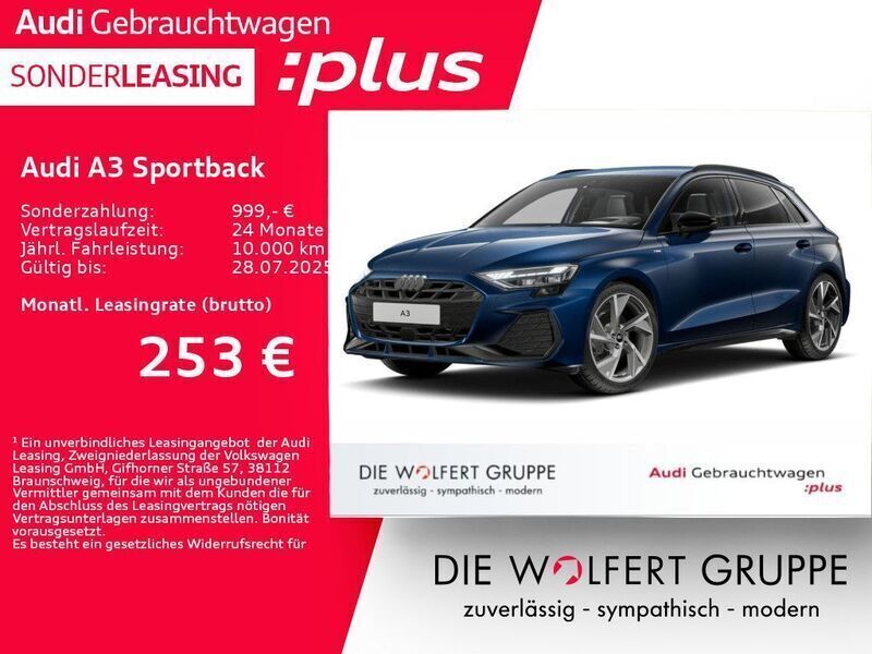 Blau Gebraucht 2024 Audi A3 Sportback S-Line Limousine | 40.950 € (Etwas zu teuer) - Bild 1/4