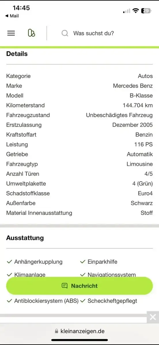 Gebraucht Mercedes B170 116 PS (85 kW) 2005 Schwarz Van / Kleinbus