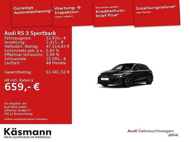 Mythosschwarz metallic Gebraucht 2022 Audi RS3 Sportback Ambiente Kleinwagen | 52.930 € (Etwas zu teuer) - Bild 1/3