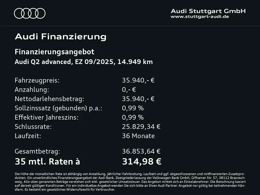 Gebraucht Audi Q2 Advanced Plus 190 PS (139 kW) 2025 Mythosschwarz metallic SUV