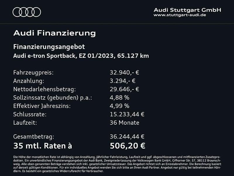 Gebraucht Audi e-tron Sportback Advanced Plus 300 kW (408 PS) 2023 Florettsilber metallic SUV