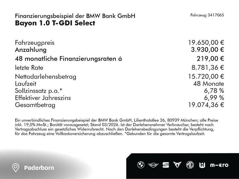 Neu Hyundai Bayon Select 101 PS (74 kW) 2025 Phantom black (schwarz) SUV