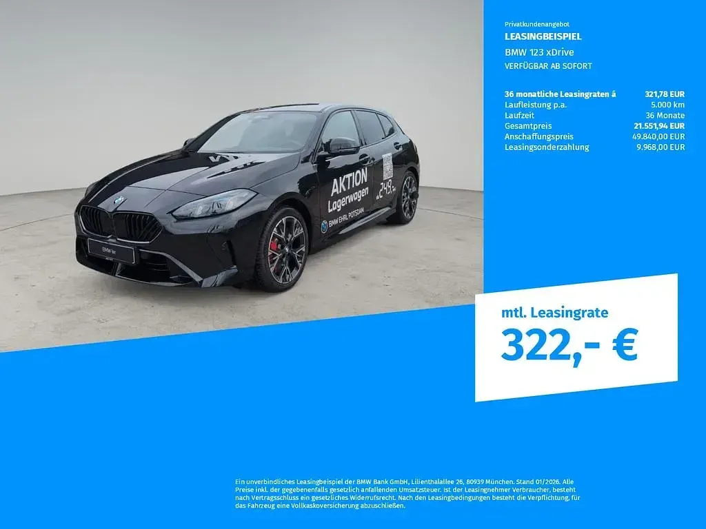 Neu BMW 123 Performance 218 PS (160 kW) 2026 Schwarz Kleinwagen