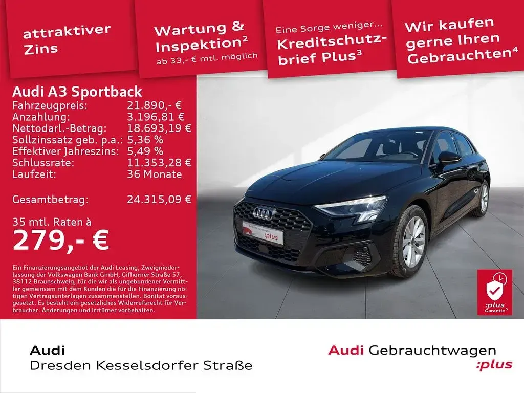 Gebraucht Audi A3 150 PS (110 kW) 2022 Schwarz Limousine