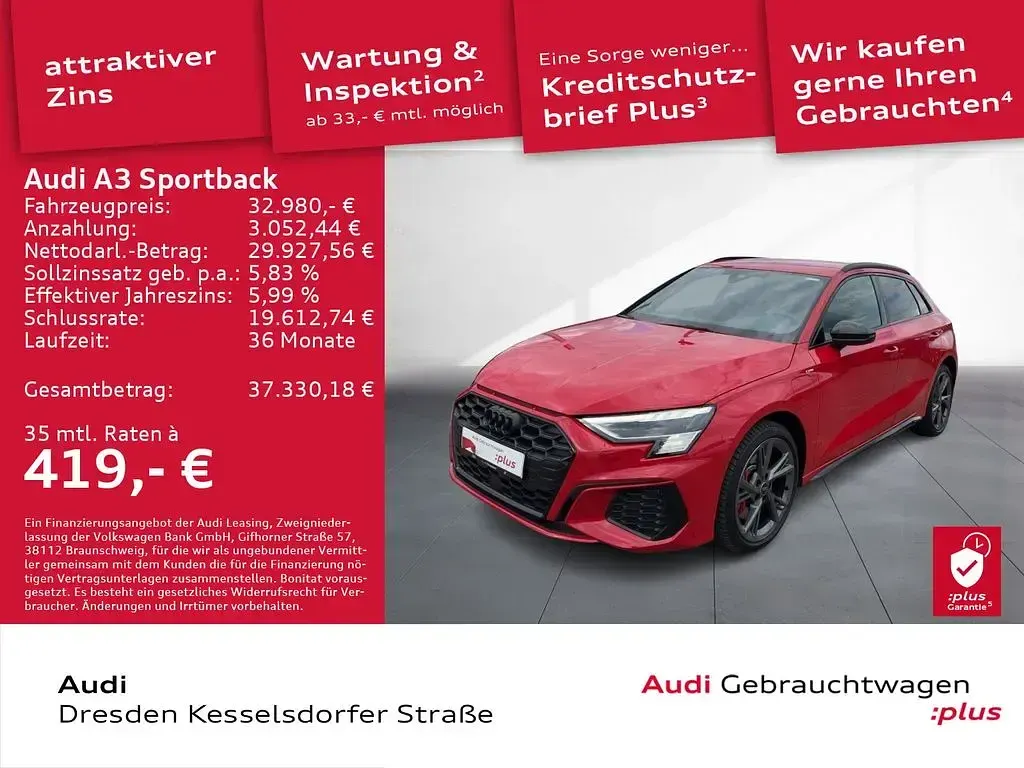 Gebraucht Audi A3 S-Line 245 PS (180 kW) 2023 Tangorot metallic Limousine