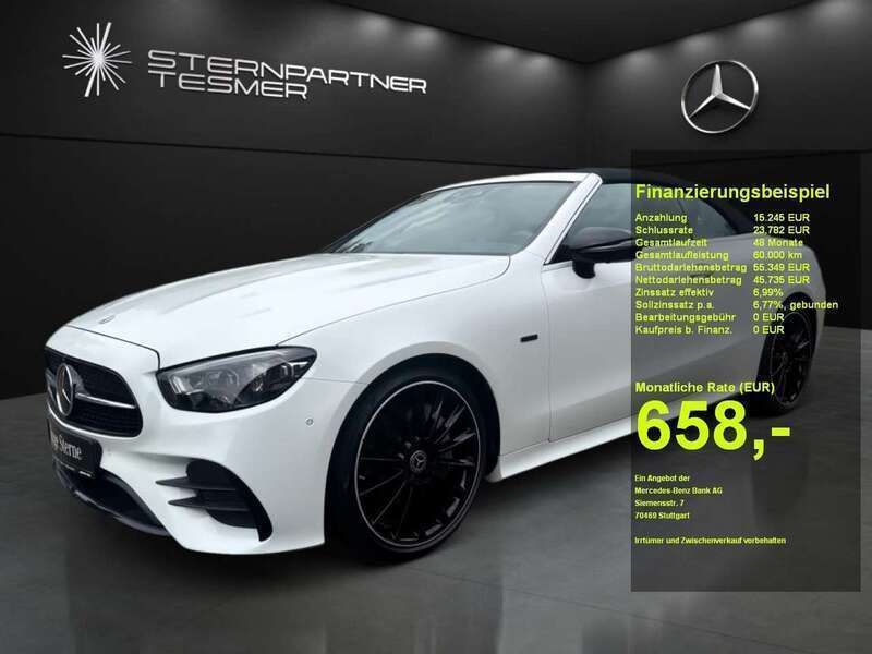 Manufaktur opalithweiß bright Gebraucht 2023 Mercedes E300 AMG Cabrio | 59.970 € (Fairer Preis) - Bild 1/3