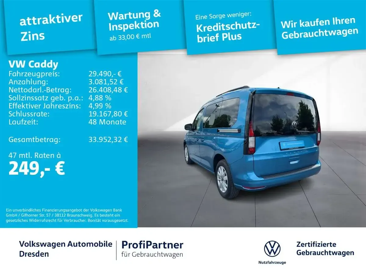 Gebraucht VW Caddy Life 102 PS (75 kW) 2025 Costa azul metallic Van / Kleinbus