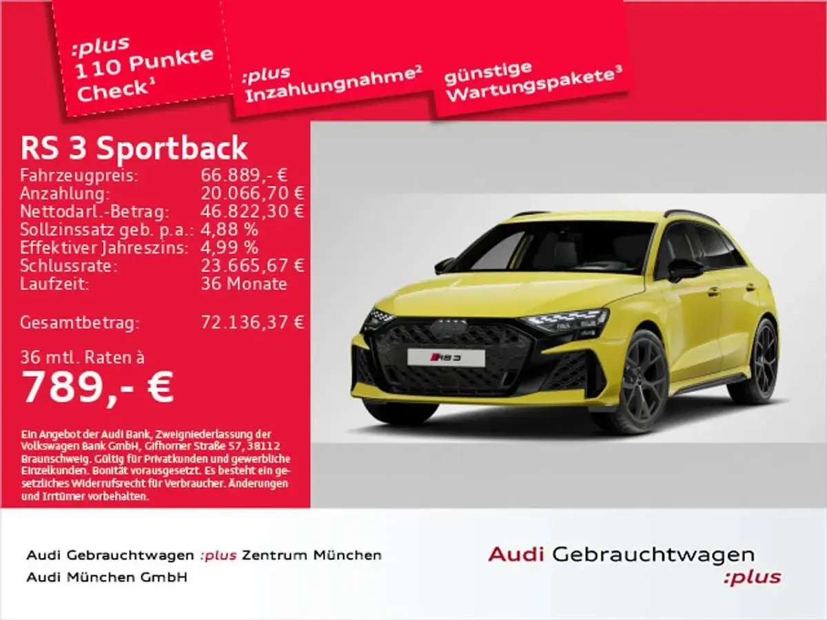 Second-hand Audi RS3 Sport 400 CP (294 kW) 2025 Galben Berlinǎ