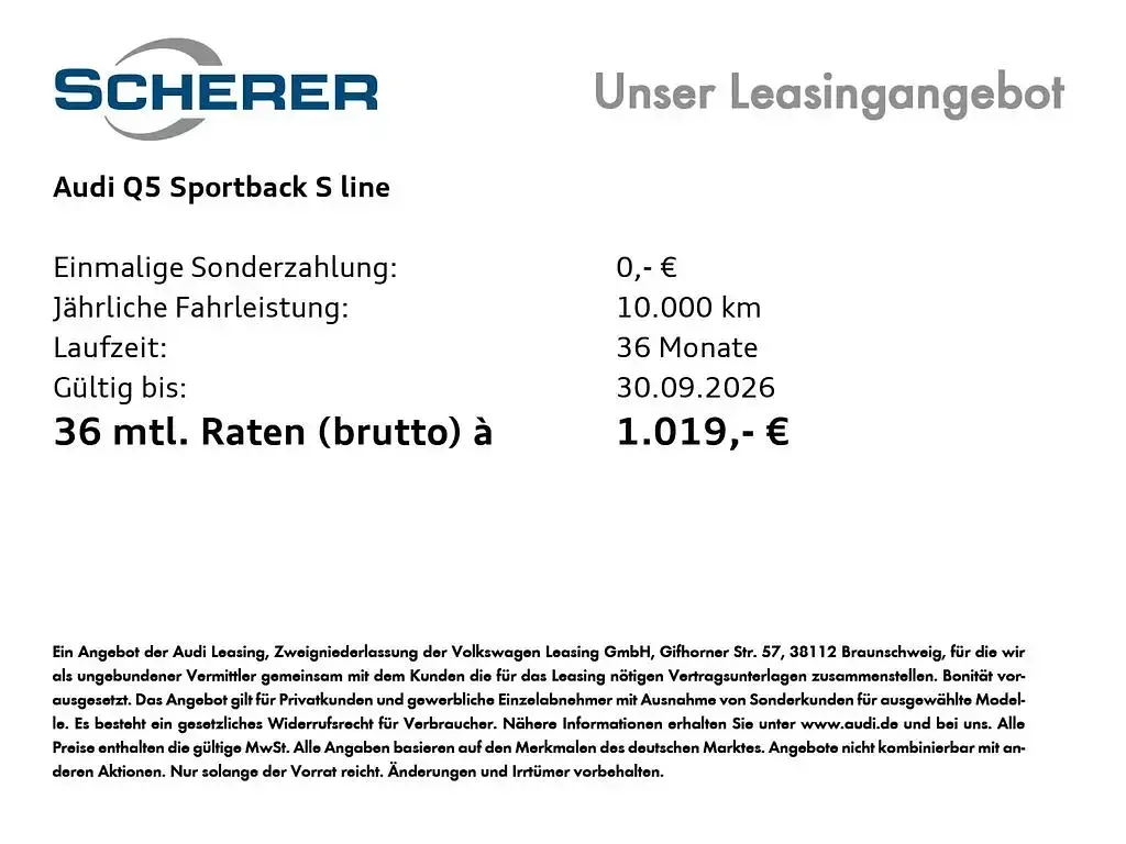 Neu Audi Q5 Sportback Ambiente 299 PS (219 kW) 2026 Gletscherweiß metallic (metallic) SUV
