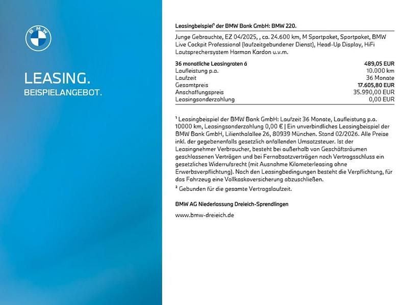 Gebraucht BMW 220 Shadowline 156 PS (114 kW) 2025 Weiß Coupé