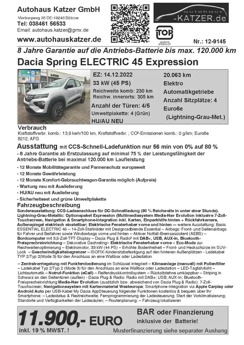 Gebraucht Dacia Spring Expression 33 kW (45 PS) 2022 Silber Kleinwagen