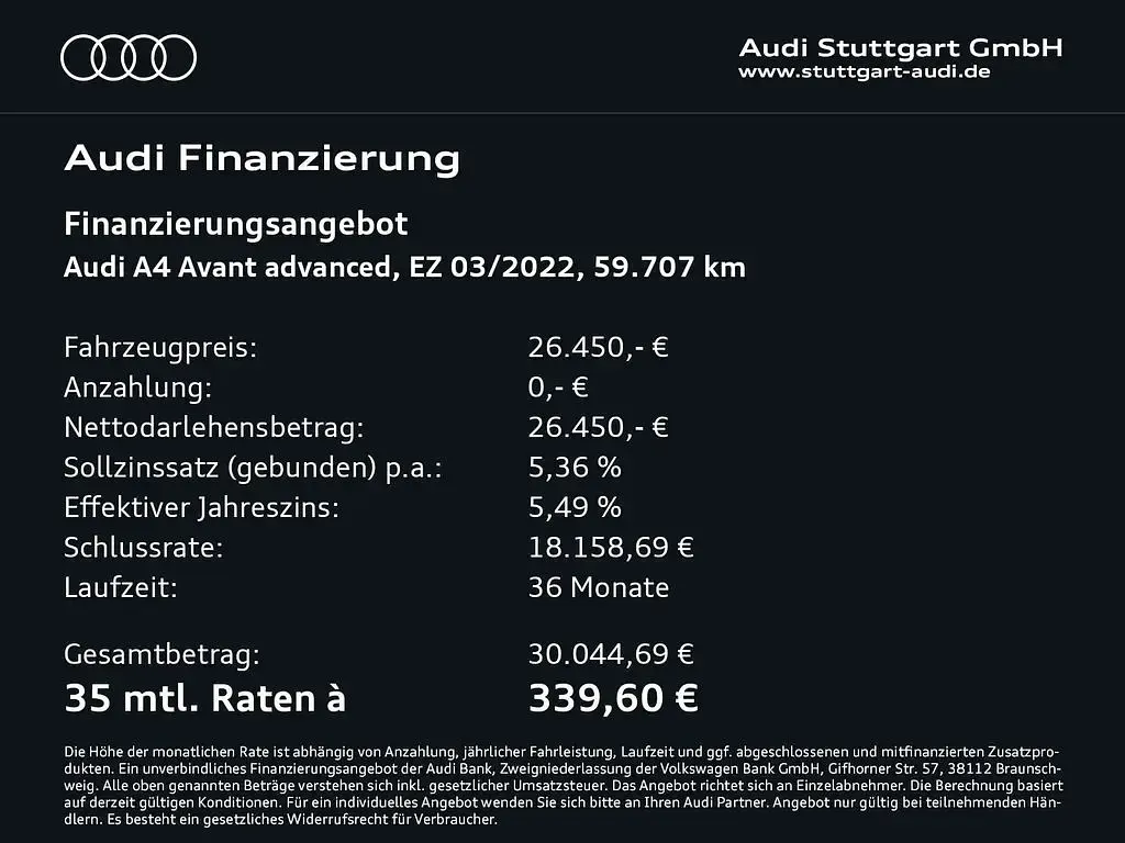 Gebraucht Audi A4 Ambiente 204 PS (150 kW) 2022 Terragrau metallic Kombi