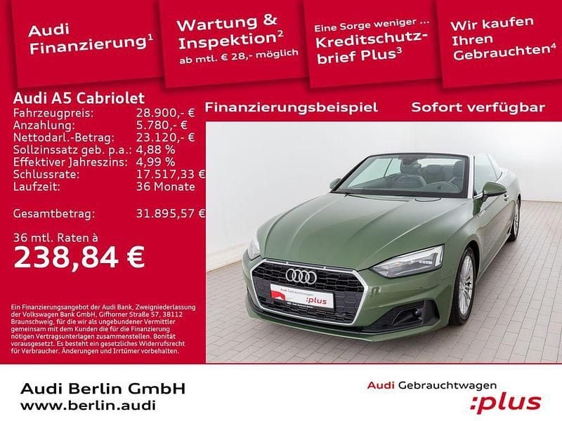 Distriktgrün metallic Gebraucht 2021 Audi A5 Cabriolet Basis Cabrio | 28.900 € (Guter Preis) - Bild 1/3