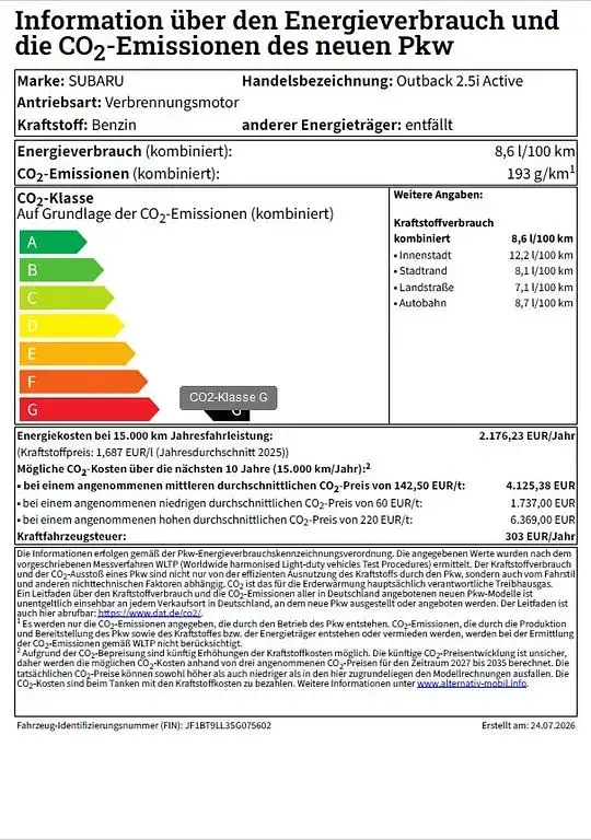 Neu Subaru Outback Active 169 PS (124 kW) 2025 Grau Limousine