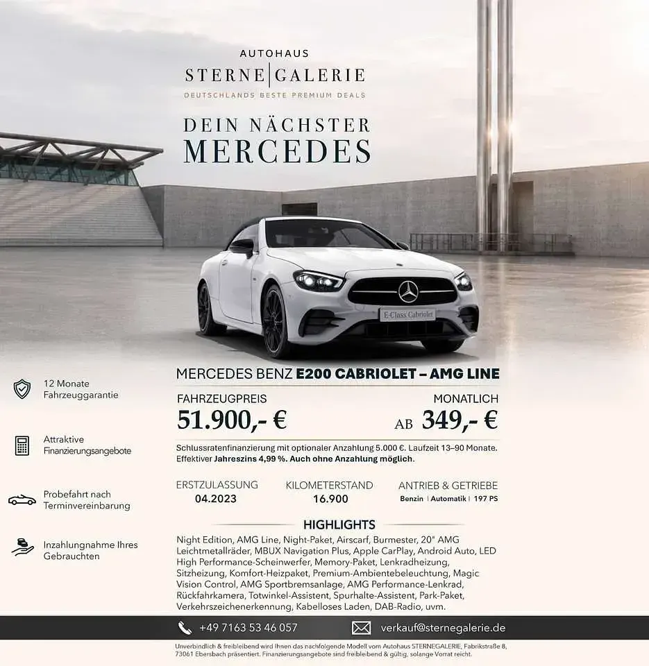 Gebraucht Mercedes E200 AMG 197 PS (144 kW) 2023 Polarweiss Cabrio