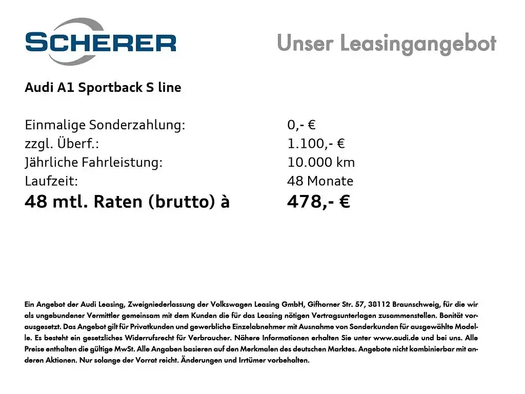 Neu Audi A1 Sportback S-Line 207 PS (152 kW) 2026 Weiß Kleinwagen