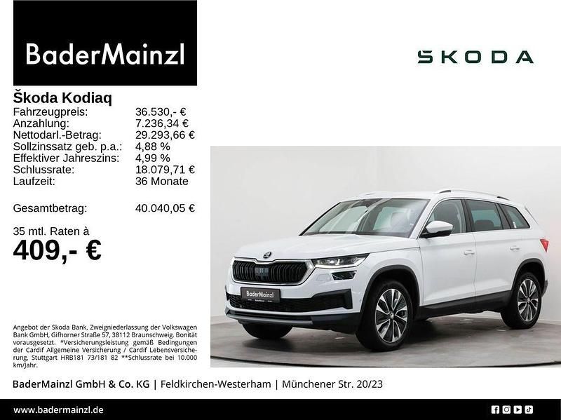 Moonweiß perleffekt/moonweiss metallic met. Gebraucht 2022 Skoda Kodiaq Ambition SUV | 36.530 € (Fairer Preis) - Bild 1/3