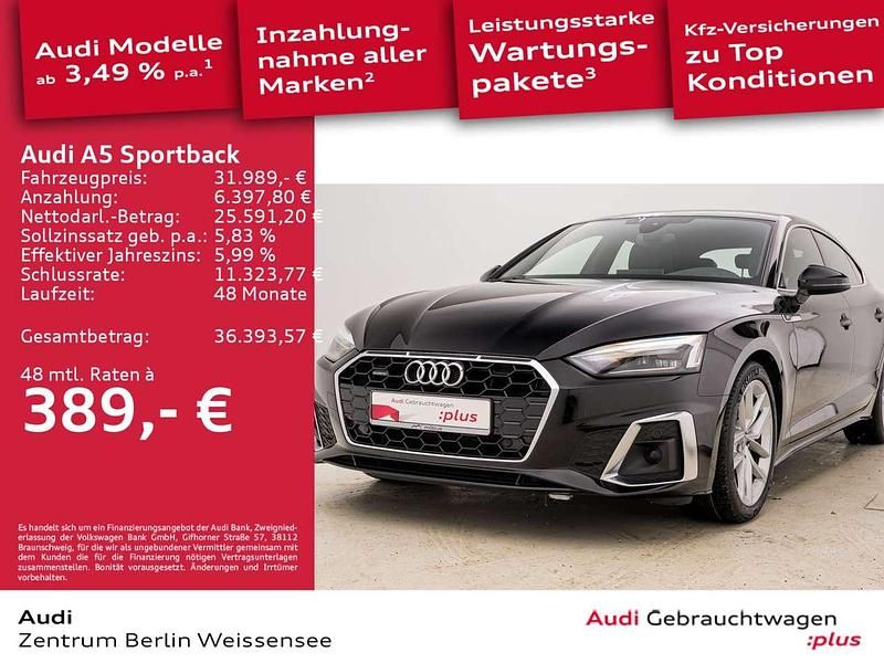 Mythosschwarz metallic Gebraucht 2020 Audi A5 S-Line Limousine | 31.989 € (Fairer Preis) - Bild 1/4