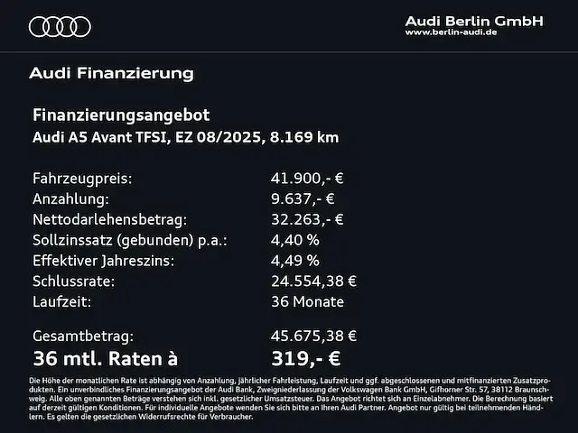 Używany Audi A5 204 KM (150 kW) 2025 Czarny Kombi