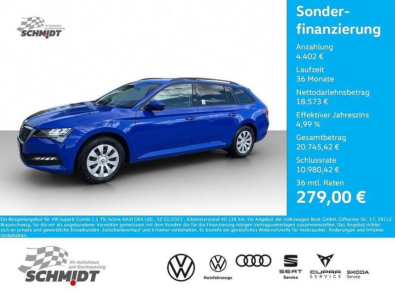 Blau Gebraucht 2022 Skoda Superb Active Kombi | 22.975 € (Superpreis) - Bild 1/3