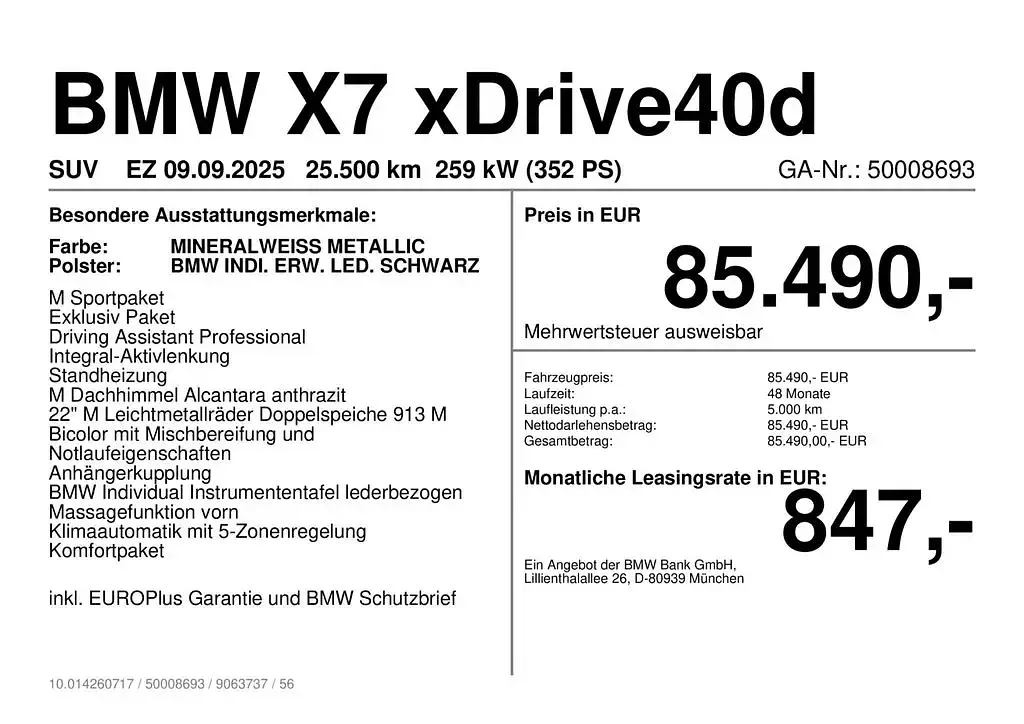 Gebraucht BMW X7 Sport Line 352 PS (258 kW) 2025 Weiß SUV
