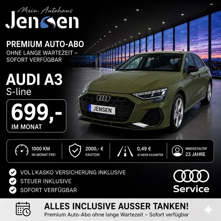 Używany Audi A3 S-Line 204 KM (150 kW) 2025 Zielony Sedan/Limuzyna