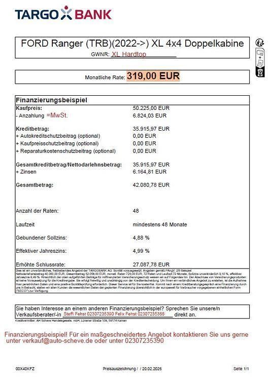 Neu Ford Ranger 170 PS (125 kW) 2025 Schwarz Pickup