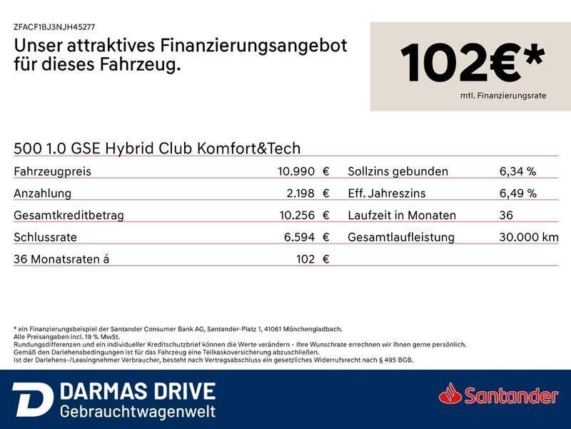 Blau Gebraucht 2023 Fiat 500 Club Kleinwagen | 10.990 € (Superpreis) - Bild 1/1