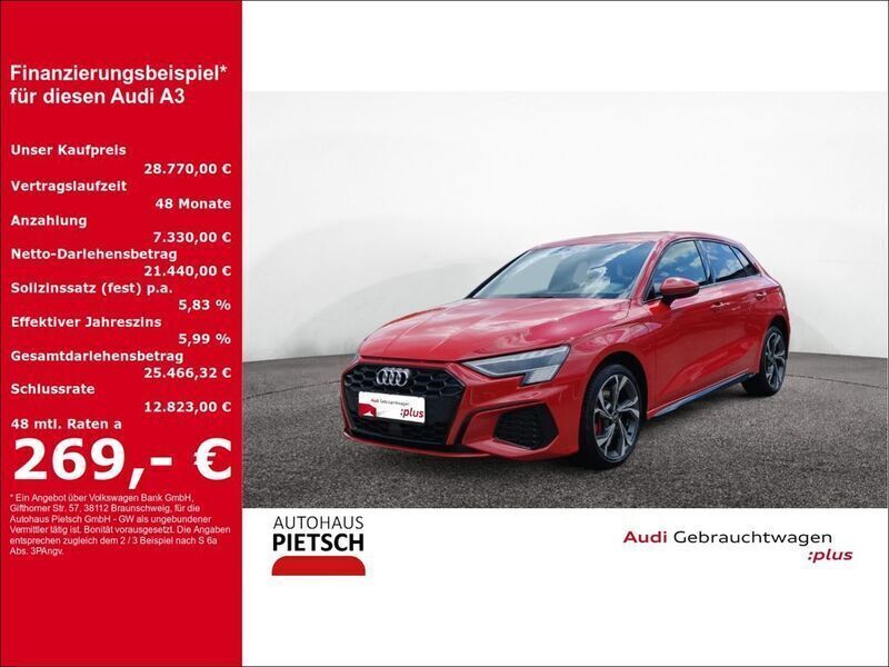 Tangorot metallic Gebraucht 2021 Audi A3 Sportback e-tron S-Line Limousine | 28.770 € (Etwas zu teuer) - Bild 1/4