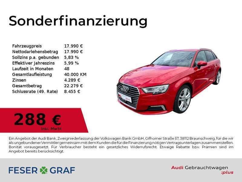 Tangorot metallic Gebraucht 2020 Audi A3 e-tron Sport Kleinwagen | 17.990 € (Superpreis) - Bild 1/4