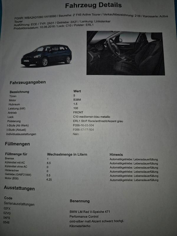 Blau Gebraucht 2016 BMW 218 Active Tourer Advantage Van / Kleinbus | 8.999 € (Fairer Preis) - Bild 1/4