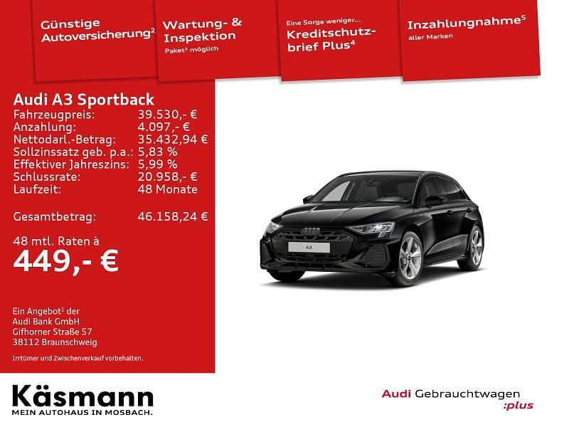 Mythosschwarz metallic Gebraucht 2025 Audi A3 S-Line Limousine | 39.530 € (Etwas zu teuer) - Bild 1/4
