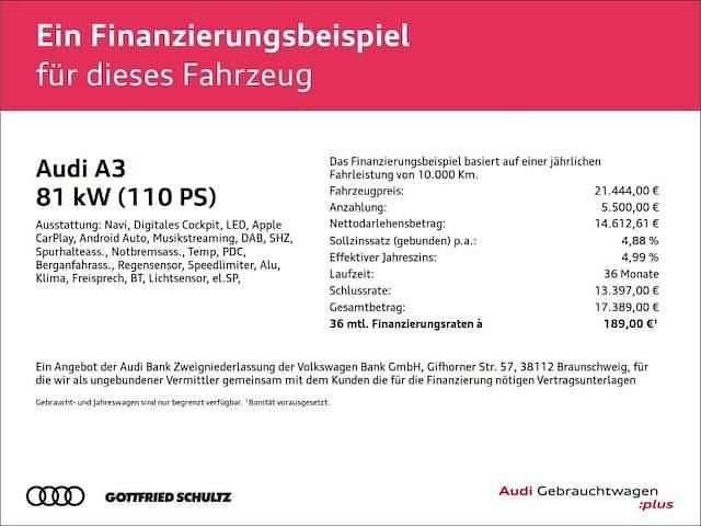 Usata Audi A3 110 CV (80 kW) 2023 Bianco Berlina