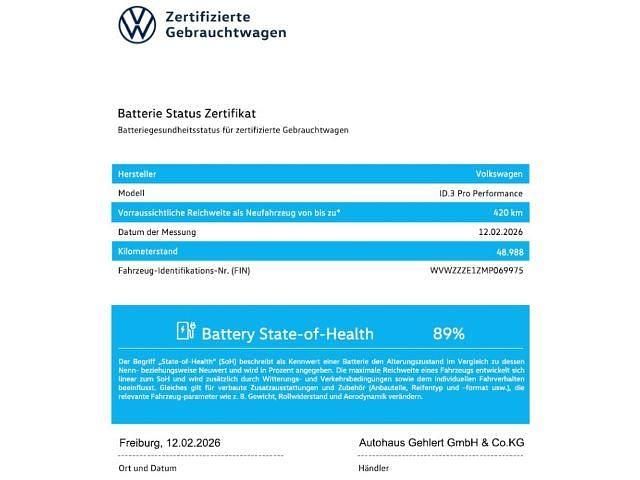 Gebraucht VW ID.3 Pro Performance 150 kW (204 PS) 2021 Gletscherweiß metallic Kleinwagen