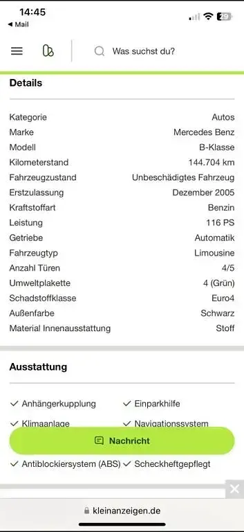Gebraucht Mercedes B170 116 PS (85 kW) 2005 Schwarz Van / Kleinbus