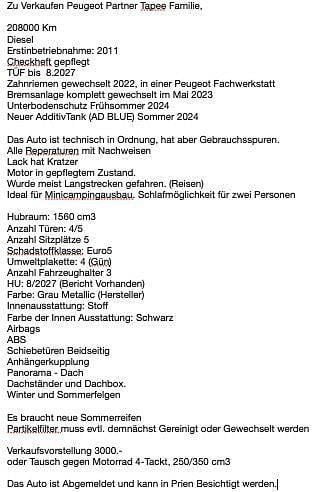 Gebraucht Peugeot Partner 111 PS (81 kW) 2011 Schwarz Van / Kleinbus