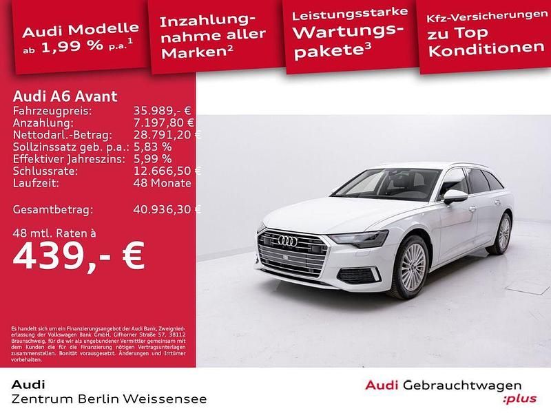 Gletscherweiß metallic Gebraucht 2023 Audi A6 Design Kombi | 43.850 € (Teuer) - Bild 1/4
