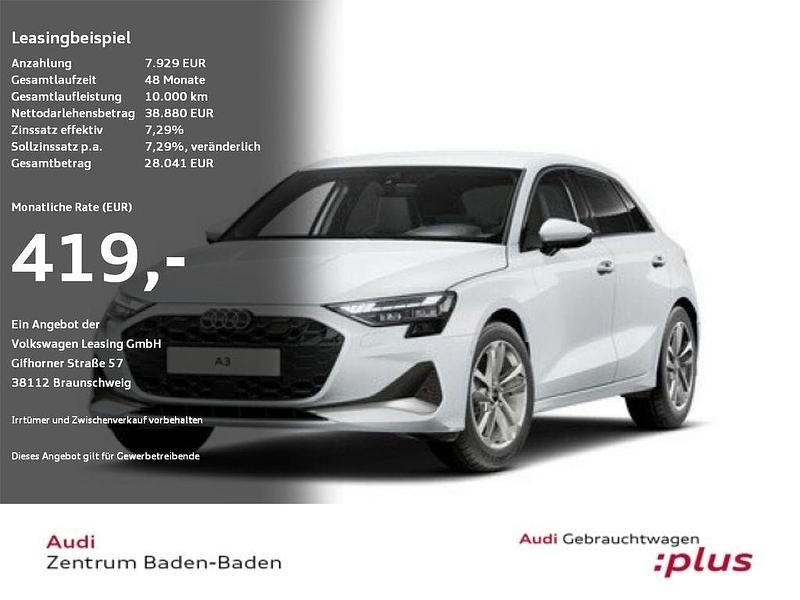 Gletscherweiss (weiss) Gebraucht 2024 Audi A3 Sportback Advanced Plus Limousine | 34.650 € (Teuer) - Bild 1/4