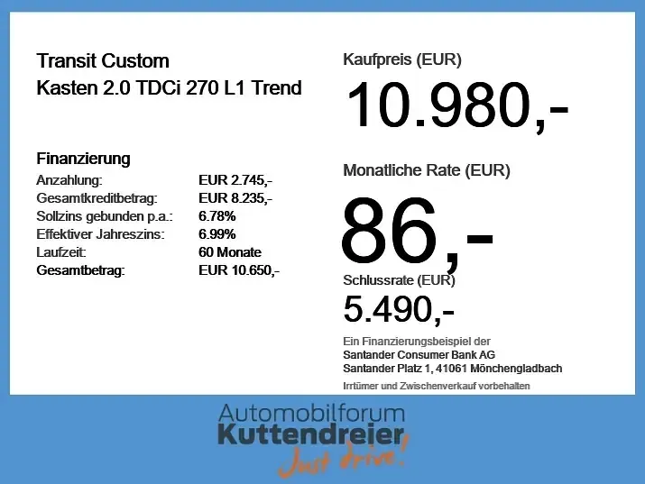 Käytetty Ford Transit Custom Trend 131 HP (96 kW) 2017 Valkoinen Sedan