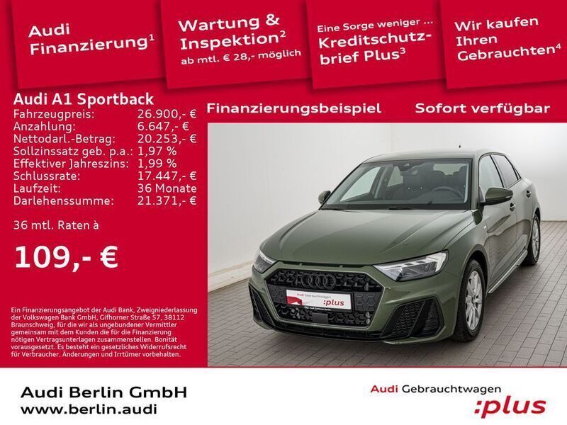 Distriktgrün metallic Gebraucht 2024 Audi A1 Sportback S-Line Kleinwagen | 26.900 € (Fairer Preis) - Bild 1/3