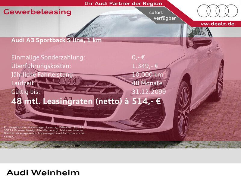 Weiß Gebraucht 2022 Audi A3 Sportback S-Line Kleinwagen | 44.072 € - Bild 1/3