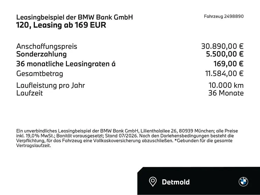 Neu BMW 120 Comfort Edition 170 PS (125 kW) 2026 Schwarz (schwarz) Kleinwagen