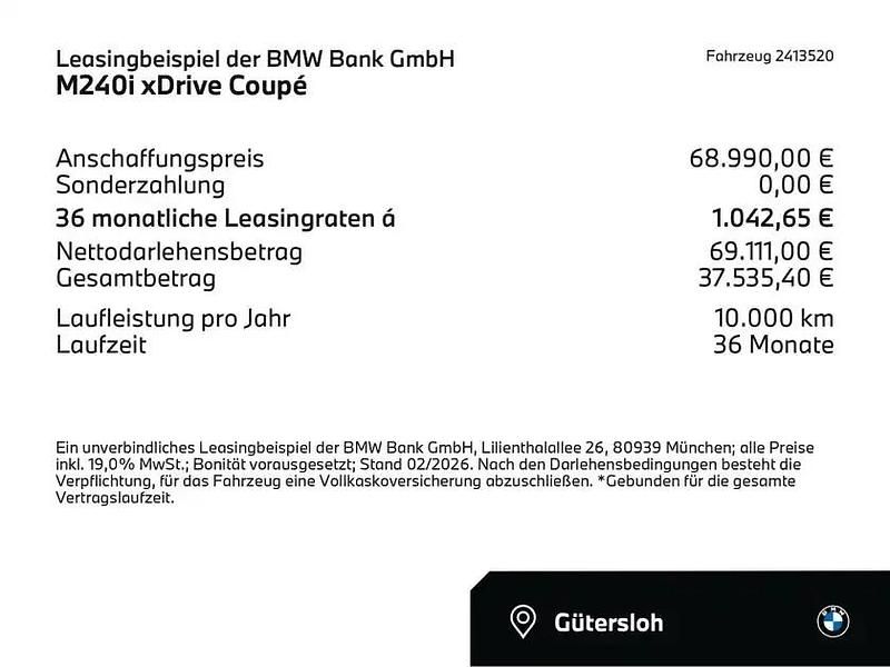 Neu BMW M240 M Sport 381 PS (280 kW) 2026 M zandvoort blau (blau) Coupé