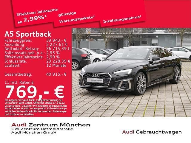 Schwarz Gebraucht 2022 Audi A5 Sportback S-Line Kleinwagen | 39.943 € (Etwas zu teuer) - Bild 1/2