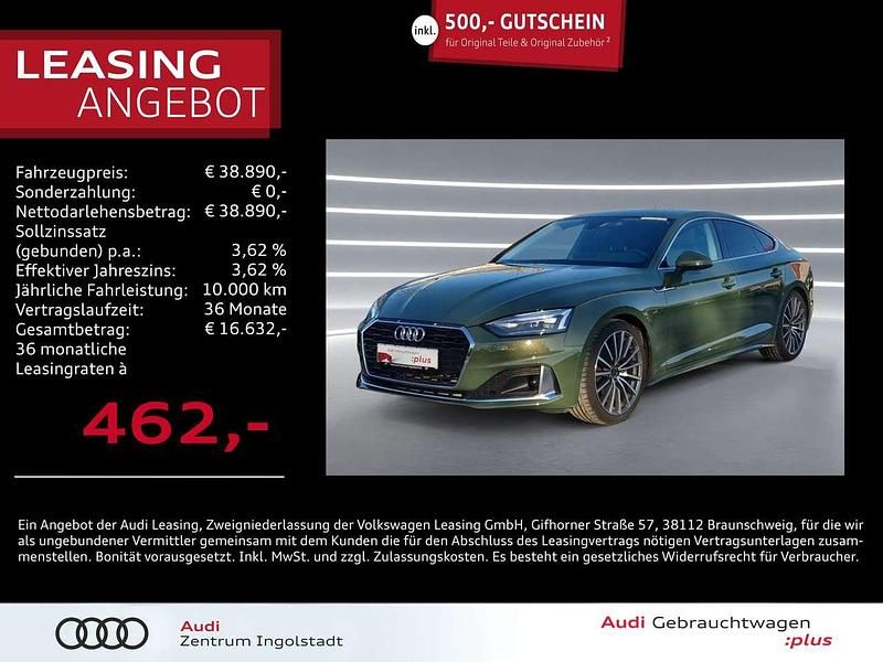 Distriktgrün metallic Gebraucht 2023 Audi A5 Sportback Advanced Limousine | 38.890 € (Fairer Preis) - Bild 1/2