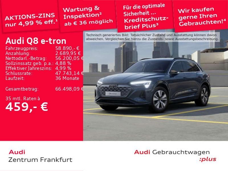 Plasmablau metallic/plasmablau Gebraucht 2023 Audi Q8 e-tron Advanced SUV | 58.890 € (Fairer Preis) - Bild 1/3