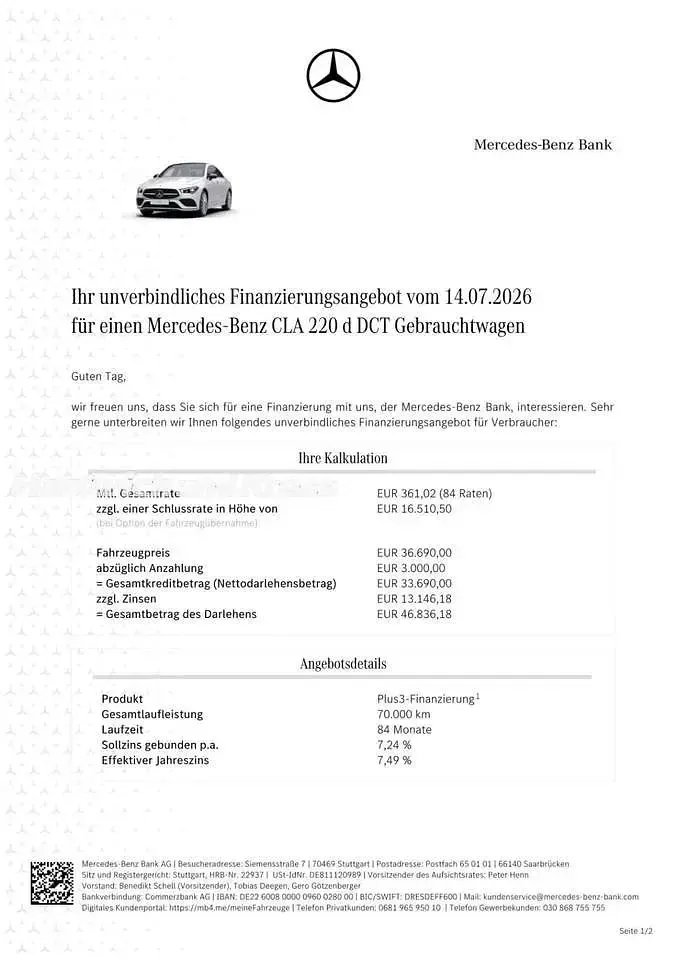 Gebraucht Mercedes CLA220 AMG line 190 PS (139 kW) 2023 Polarweiss  unilack Limousine