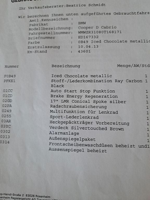 Gebraucht Mini Cooper D Cabriolet 111 PS (81 kW) 2013 Braun Cabrio