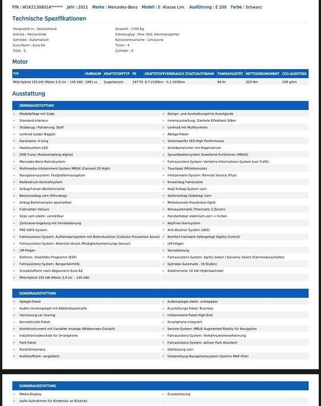 Gebraucht Mercedes E200 197 PS (144 kW) 2021 Schwarz Limousine